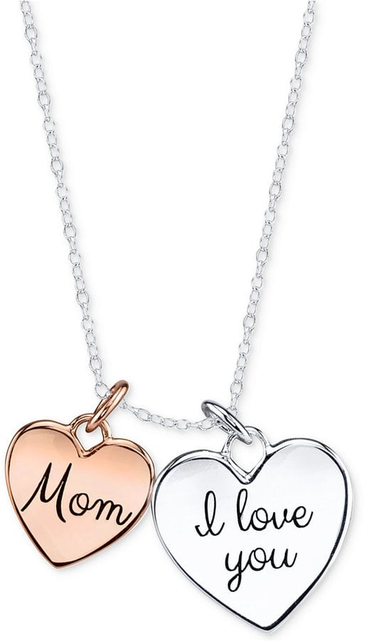 Unwritten Two-Tone Mom Double Heart Pendant Necklace in Sterling Silver and Rose Gold-Plated Sterling Silver ($100)
