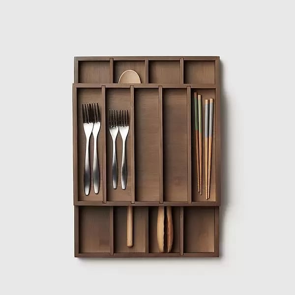 Best Utensil Organizer: Marie Kondo Wide 2-Tier Bamboo Flatware Tray