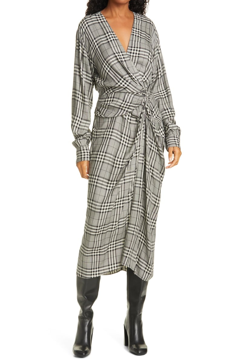 Rag & Bone Amber Plaid Front Twist Long Sleeve Midi Dress