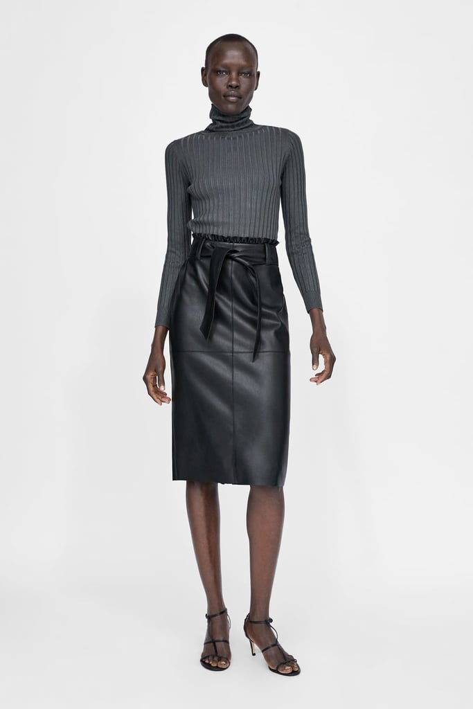 zara black leather skirt