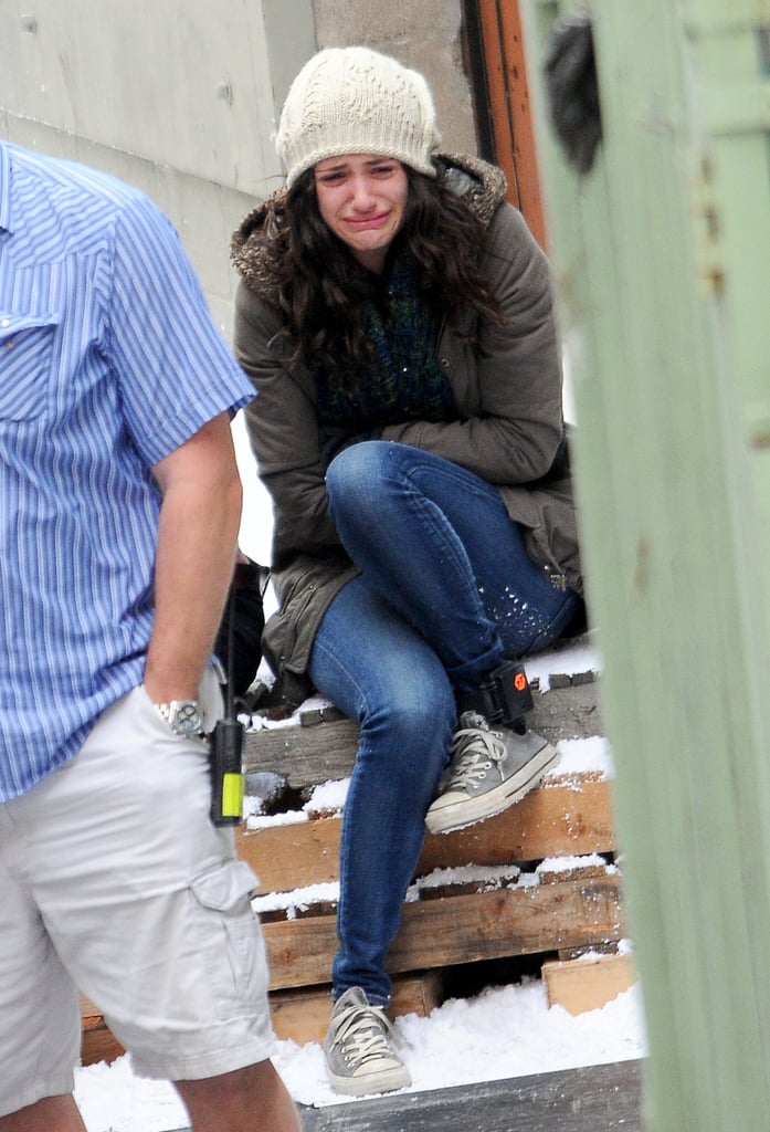 Emmy Rossum threw herself into her character's emotions while filming a new episode of Shameless in LA on Tuesday.