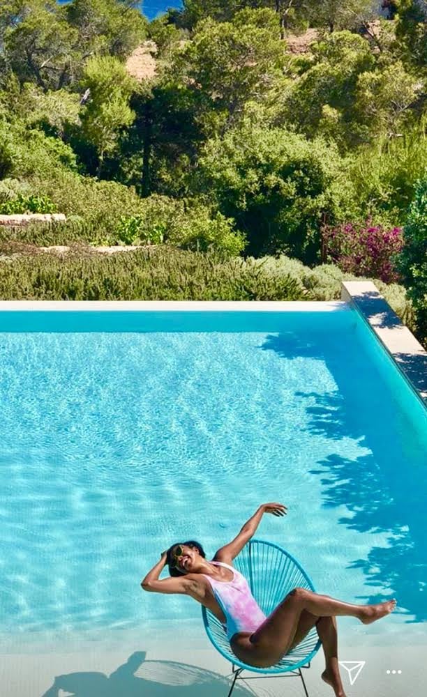 Gabrielle Union Tie Dye Solid and Striped Swimsuit 2018