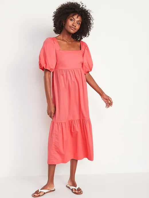 A Colorful Dress: Old Navy Puff-Sleeve Fit & Flare Smocked All-Day Midi Dress