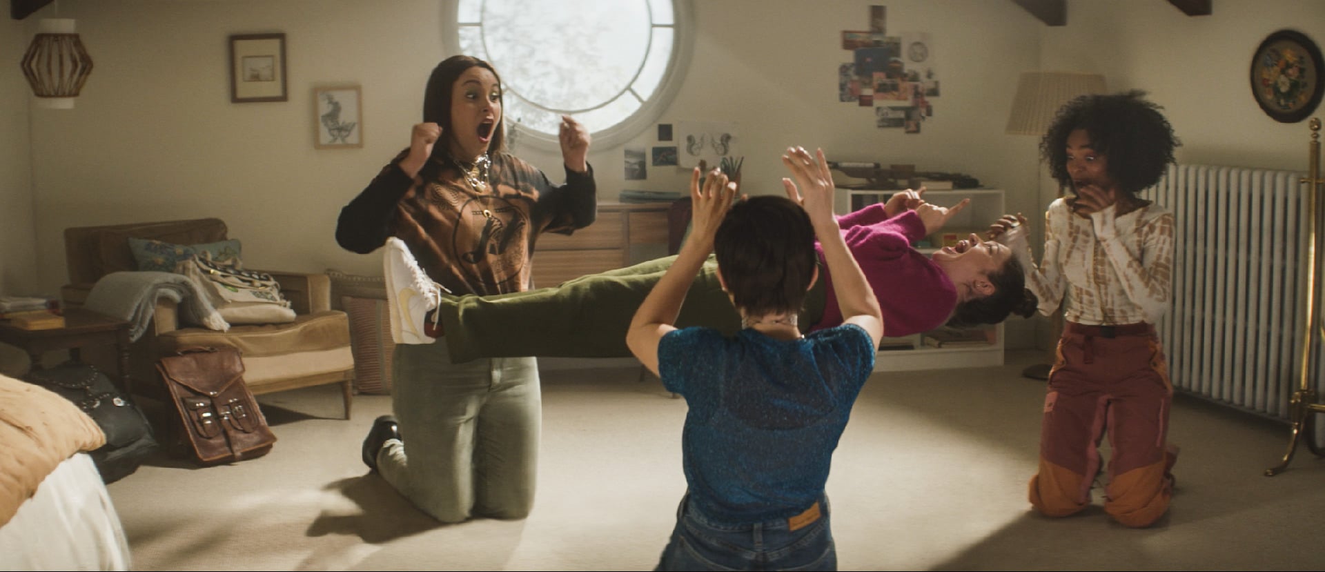 (l-r)  Lourdes (Zoey Luna), Frankie (Gideon Adlon), Lily (Cailee Spaeny) and Tabby (Lovie Simone) practice their powers in Columbia Pictures' THE CRAFT: LEGACY.