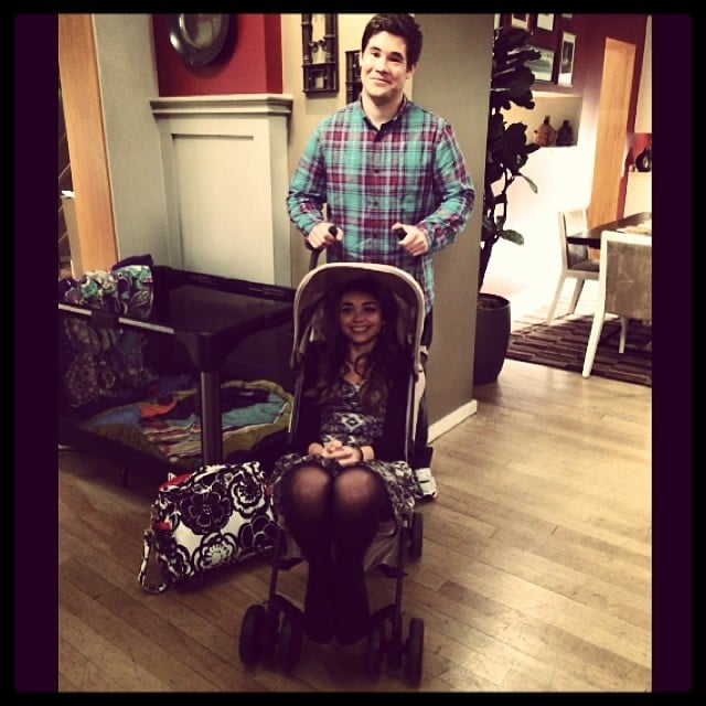 Sarah Hyland hung out in a stroller, pushed by Adam DeVine.
Source: Instagram user therealsarahhyland