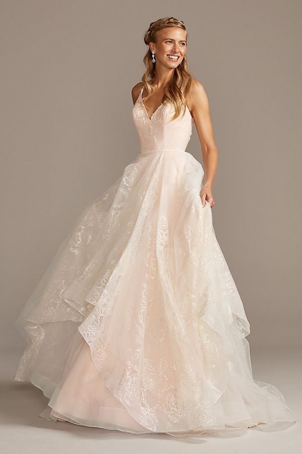 Glitter Floral and Tulle Layered Wedding Dress