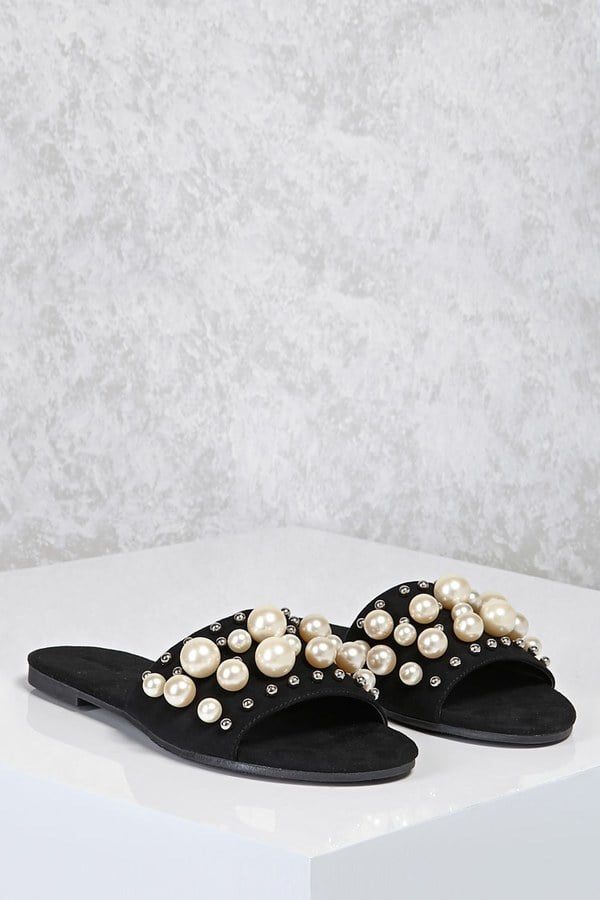 Forever 21 FOREVER 21+ Faux Pearl Slide Sandals