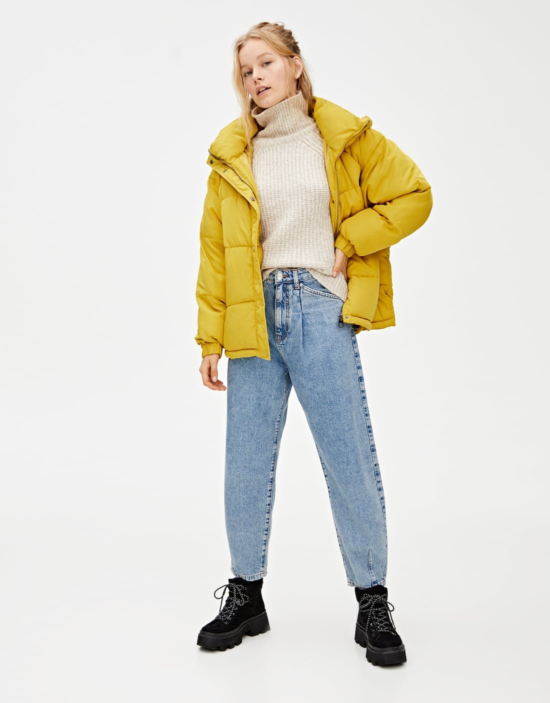 pull and bear quilted jacket with high neck