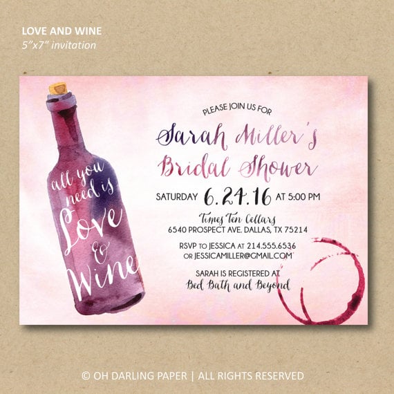 Bridal Shower Printable Wine Invitations