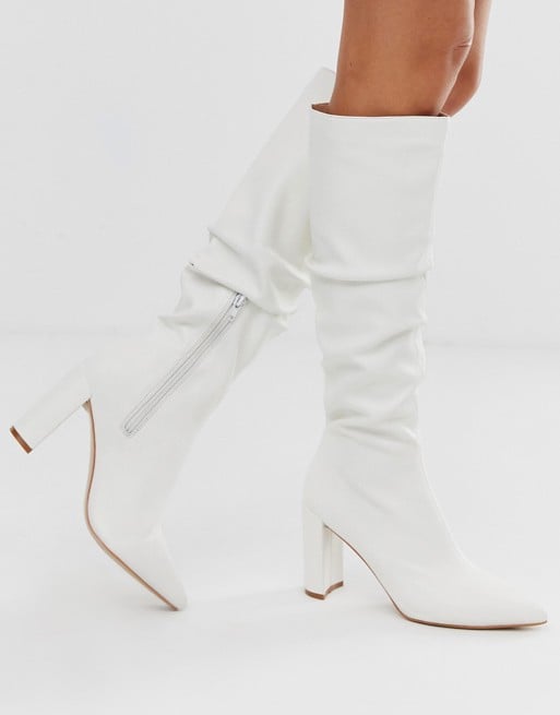 ASOS Public Desire Mine White Slouch Knee Boots