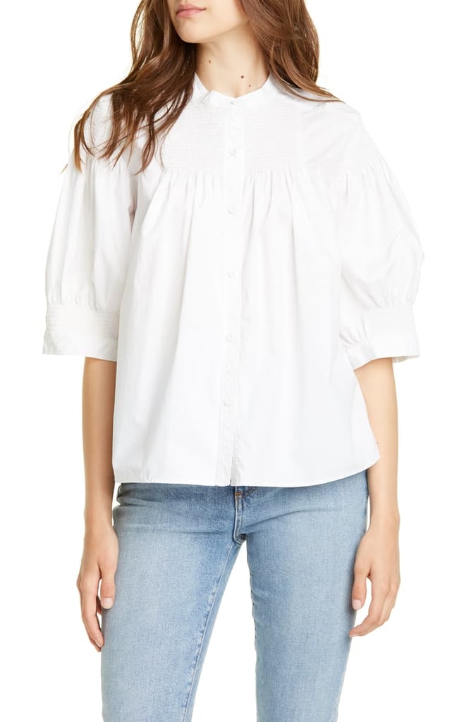 La Vie Rebecca Taylor Smocked Puff-Sleeve Blouse