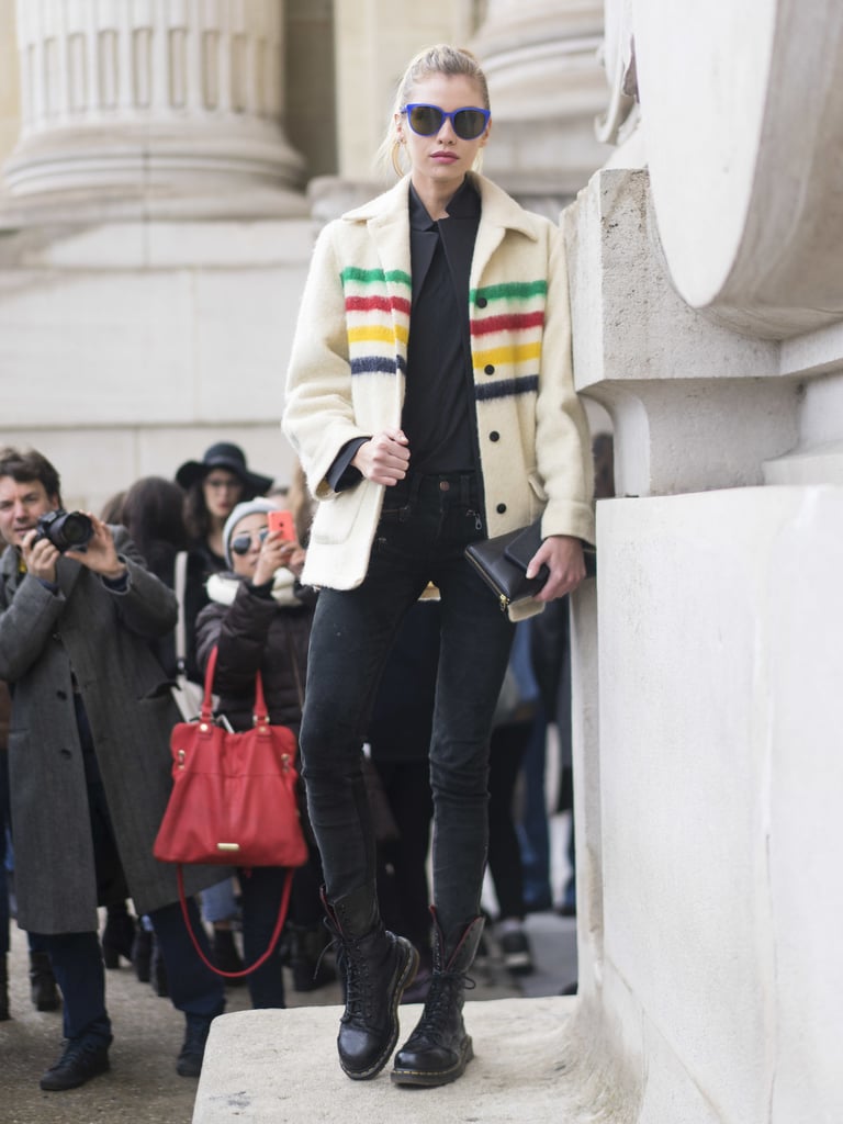 A Cool Striped Blazer to Cover an All-Black Foundation