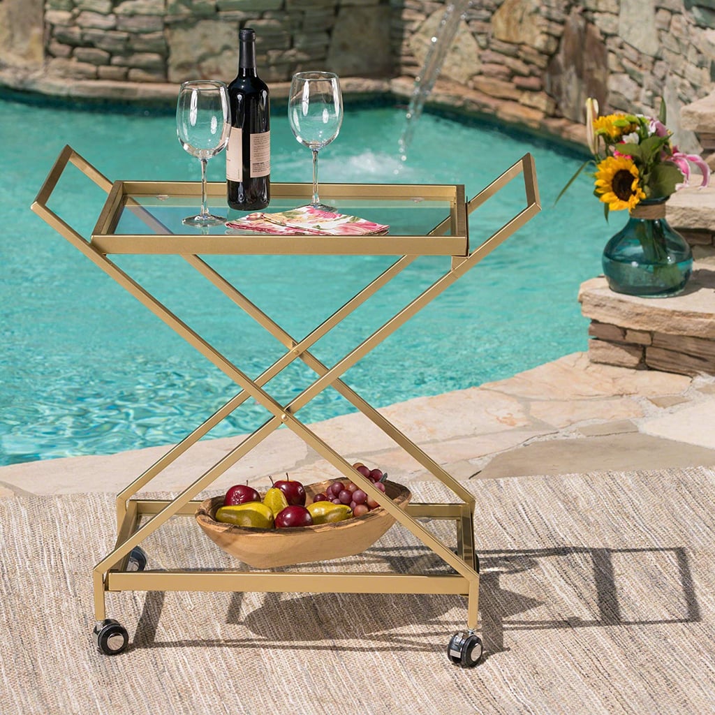 Christopher Knight Home Ishtar Outdoor Powder Coated Iron and Glass Bar Cart