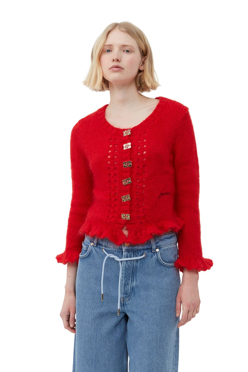 Ganni Red Mohair Cardigan