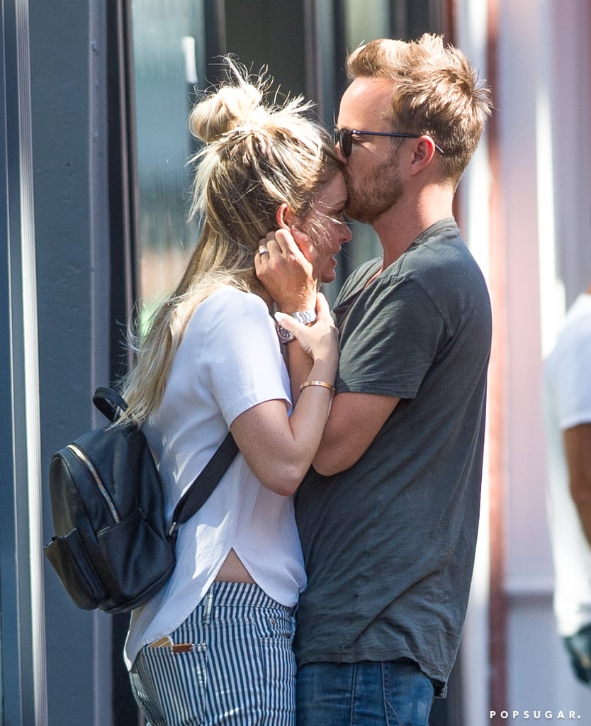 Aaron Paul and Lauren Parsekian Kissing in NYC August 2016