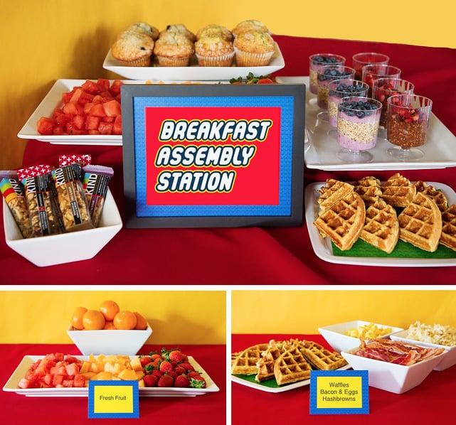 The rest of the food stations that were set up throughout the week also had cute Lego printables and were laid out so the foods could be "constructed" like Lego masterpieces.