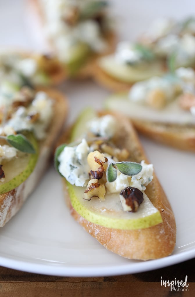 Blue Cheese, Pear, and Honey Crostini