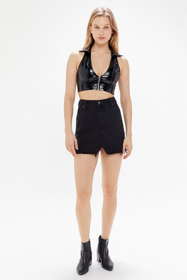 I.Am.Gia Phoebe Patent Zip-Front Cropped Tank Top