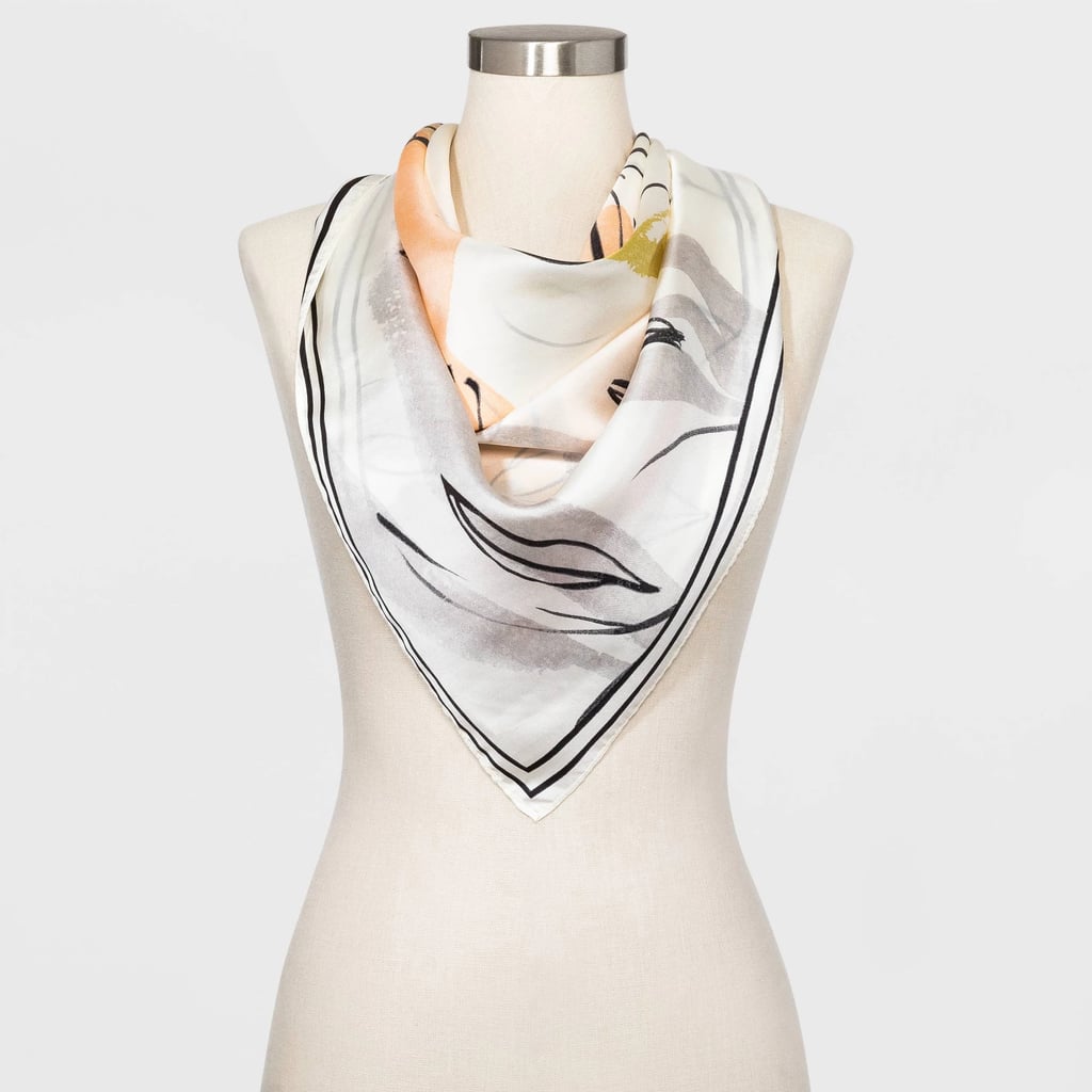 Large Square Floral Print Silk Scarf