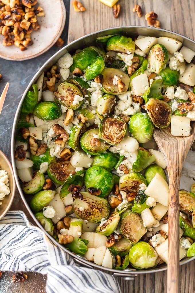 Sautéed Brussels Sprouts With Pears, Blue Cheese, and Walnuts