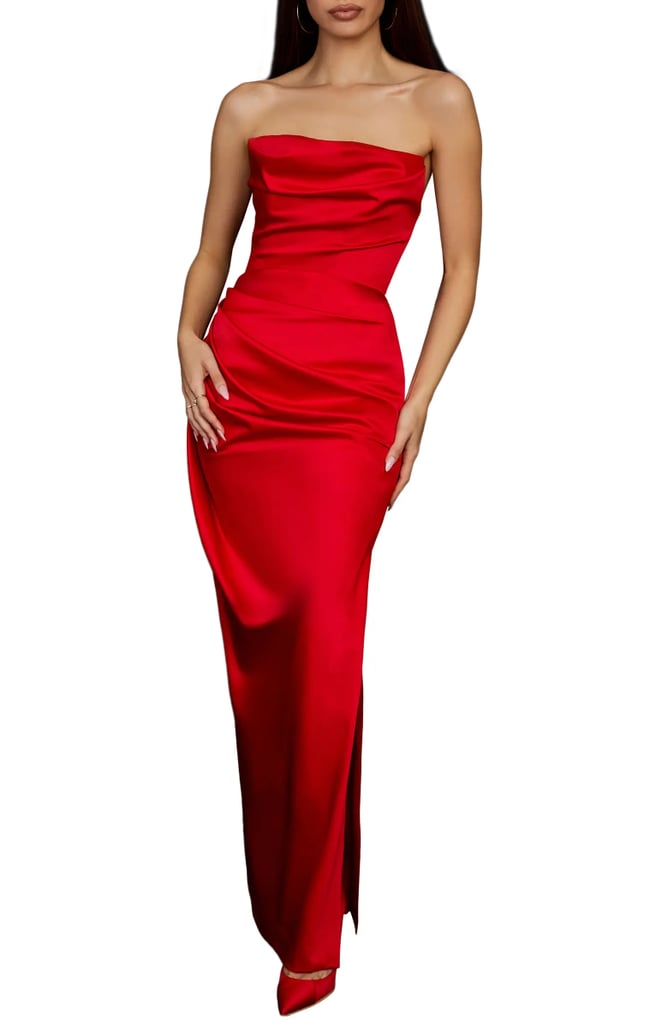 Best Body-Hugging Sleeveless Dress: House of CB Adrienne Satin Strapless Gown