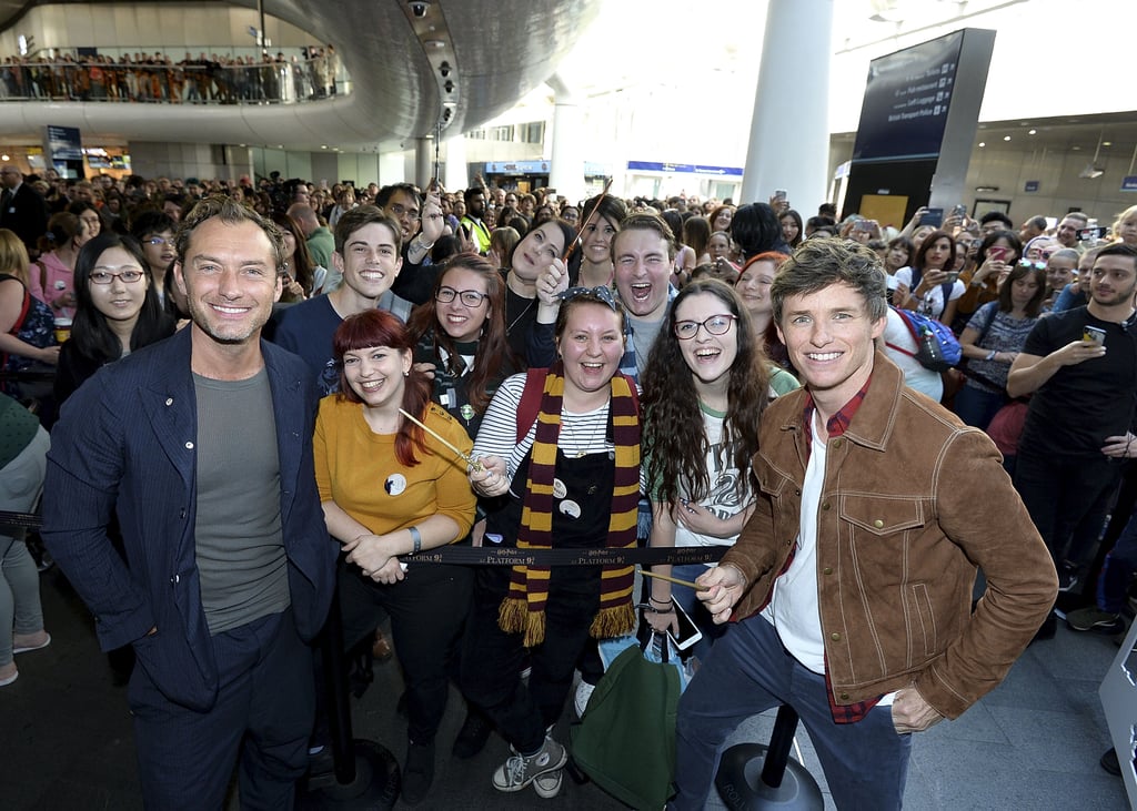 Jude Law and Eddie Redmayne at Kings Cross Station 2018