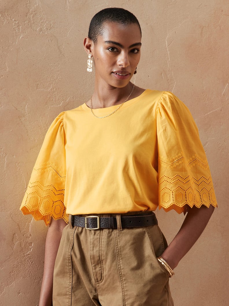 Banana Republic Factory Store Embroidered-Sleeve Knit Top