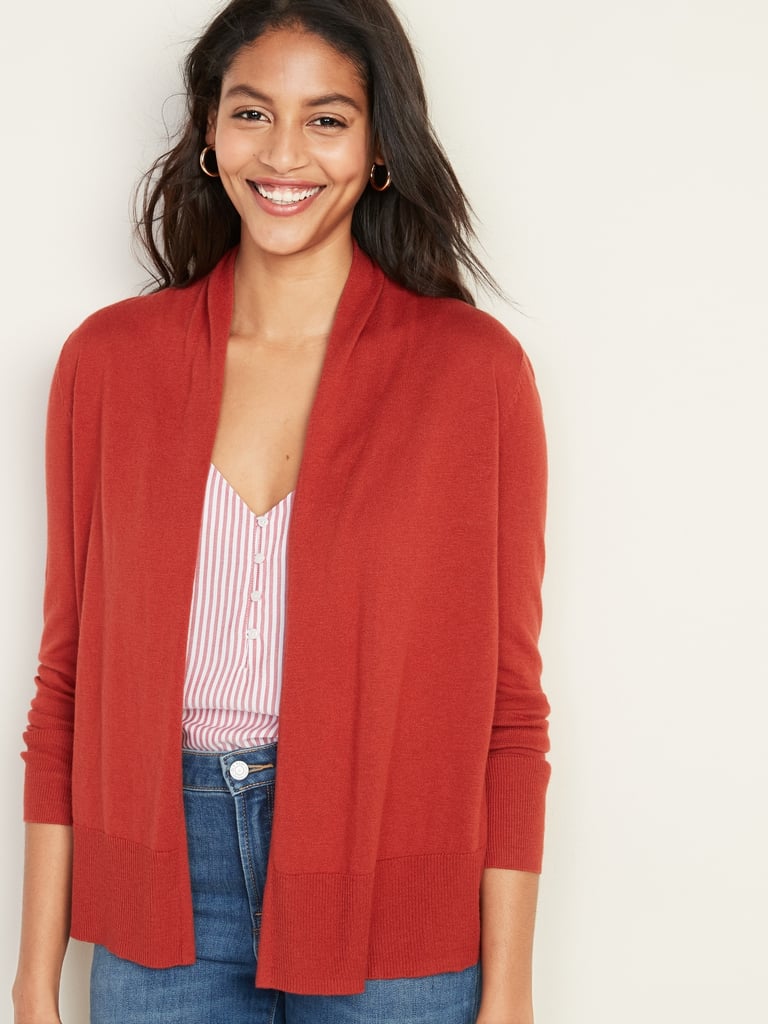 Short Shawl-Collar Open-Front Sweater