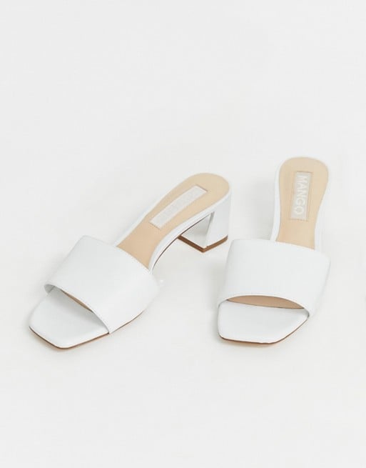 Mango Kitten Heel Mules in White