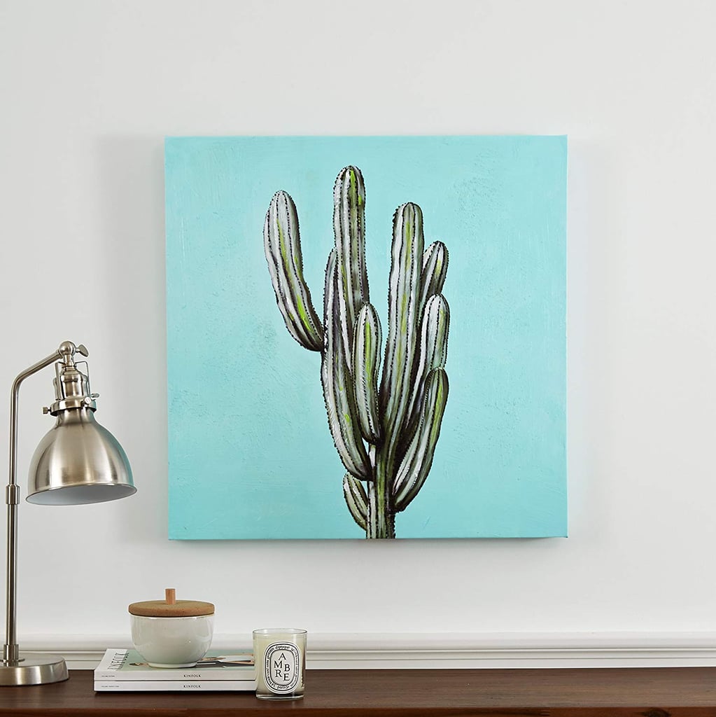 Modern Blue and Green Cactus Print on Canvas