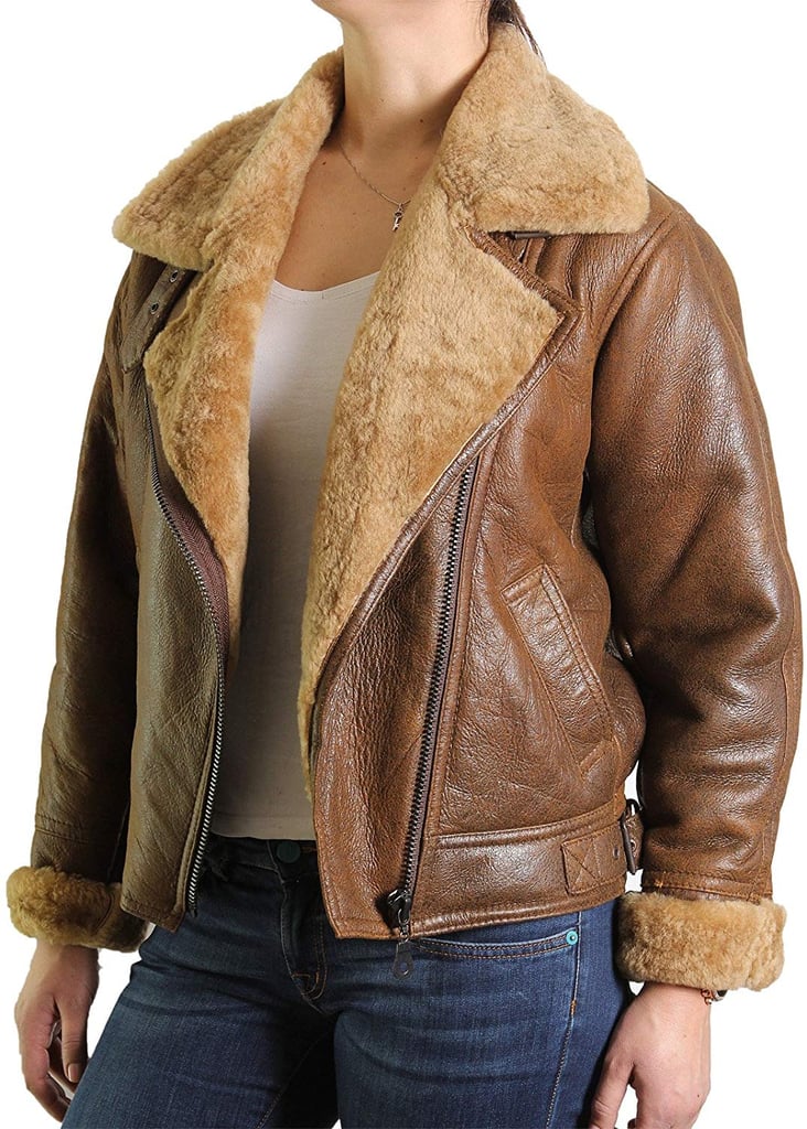 BRANDSLOCK Shearling Sheepskin Leather Flying Bomber Aviator Jacket