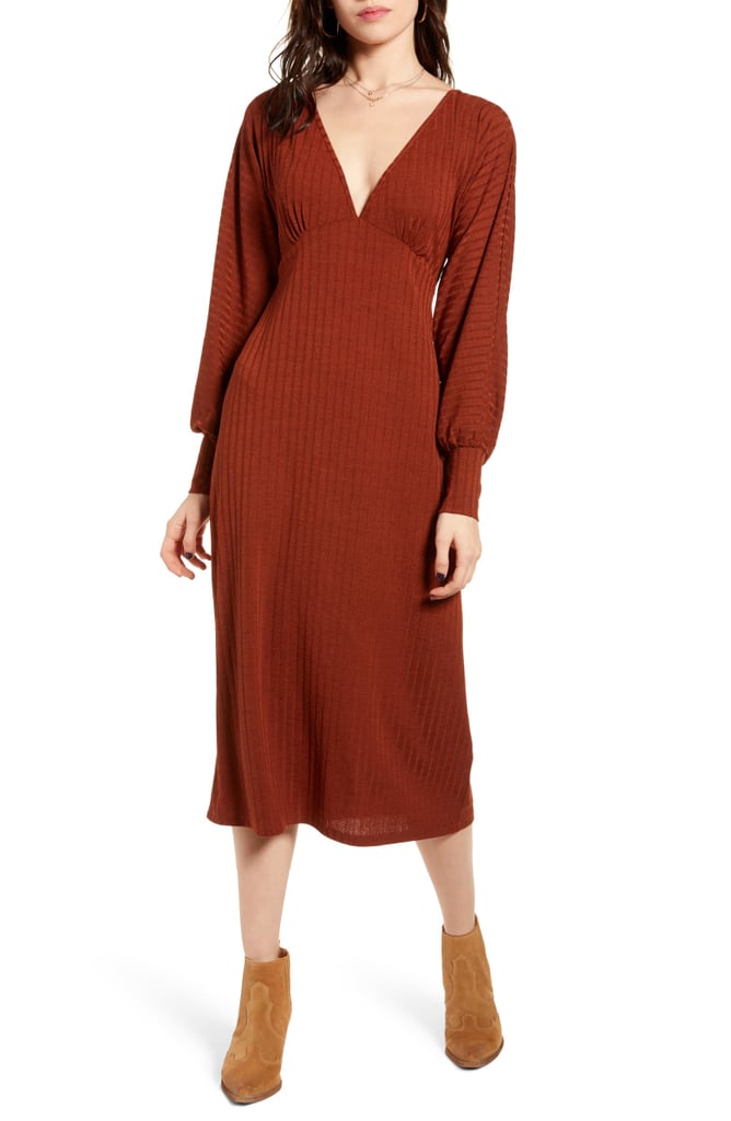 Band of Gypsies Tarte Long Sleeve Plunge Neck Midi Dress