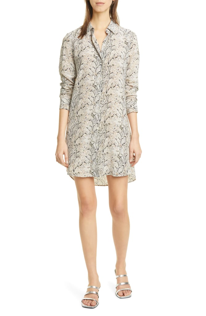 Equipment Essential Long Sleeve Snake Print Silk Shirtdress