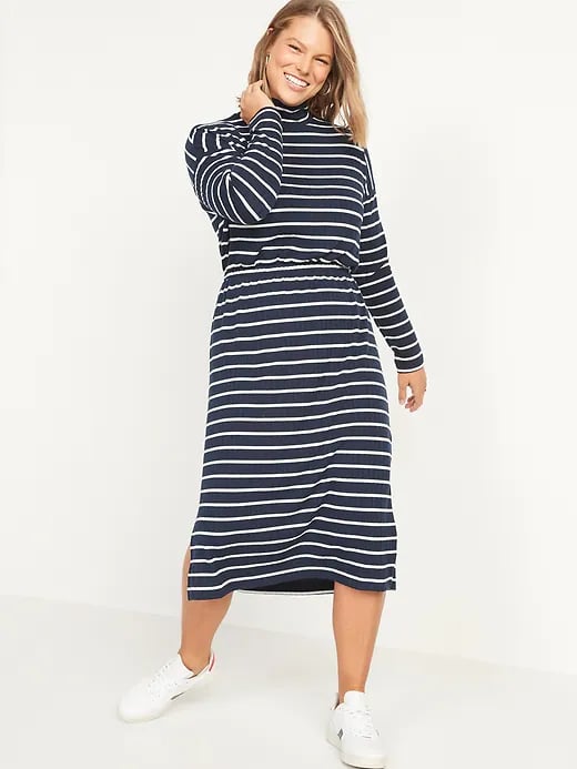 Old Navy Long-Sleeve Waist-Defined Ribbed Striped Midi Sweater Dress