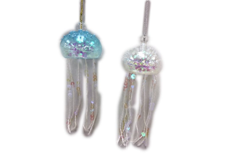 Sequin Jelly Fish Christmas Ornament Blue/White