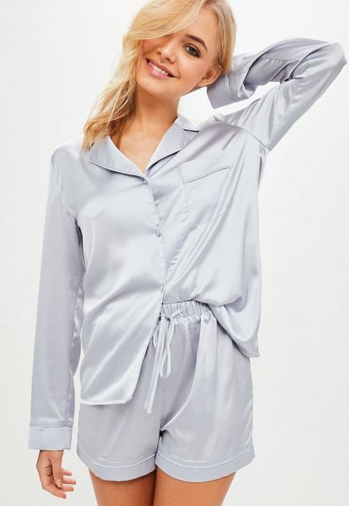 Missguided Grey Satin Pyjama Set, Grey