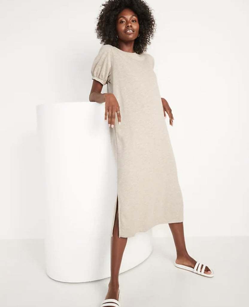 Carefree and Comfortable: Old Navy Puff-Sleeve Midi T-Shirt Shift Dress