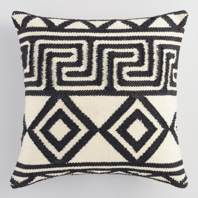 Ivory and Black Key Indoor Outdoor Throw Pillow