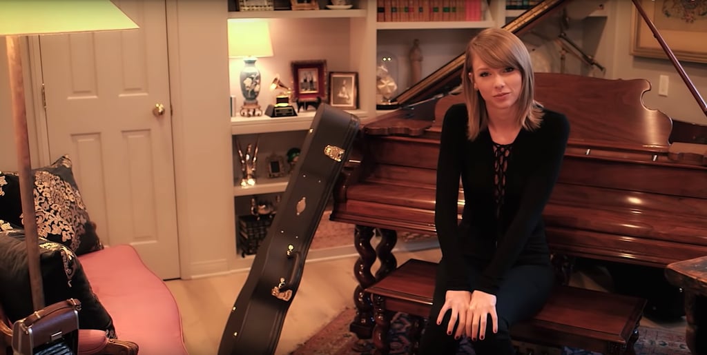 To the right of the entryway was Taylor's song writing room, housing her piano and one of her many guitars.