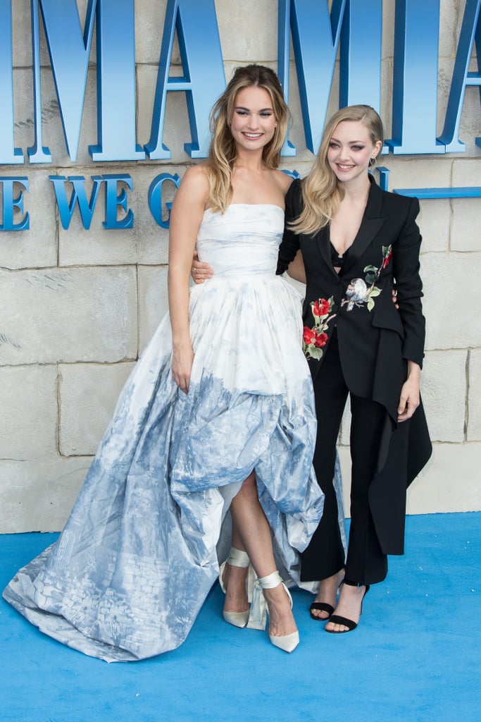 Lily James's Oscar de la Renta Ball Gown and Ribbon Heels