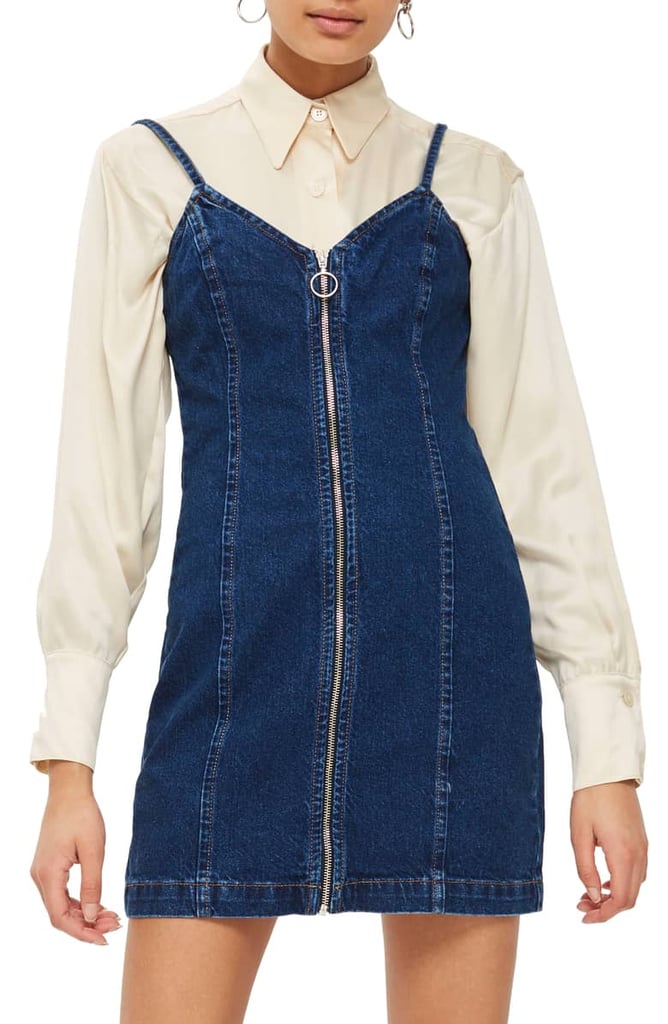 Topshop Zip Through Denim Body-Con Dress