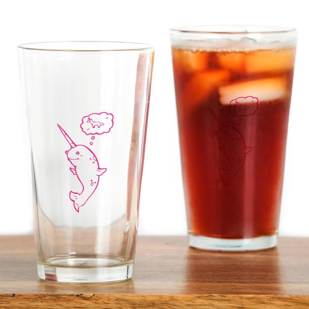 Shop it: Narwhals Dreaming of Unicorns Drinking Glass ($18)