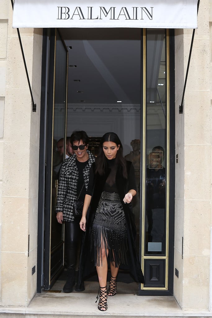 Later on, she was seen leaving the Balmain store in the same outfit with her mother, Kris Jenner.
