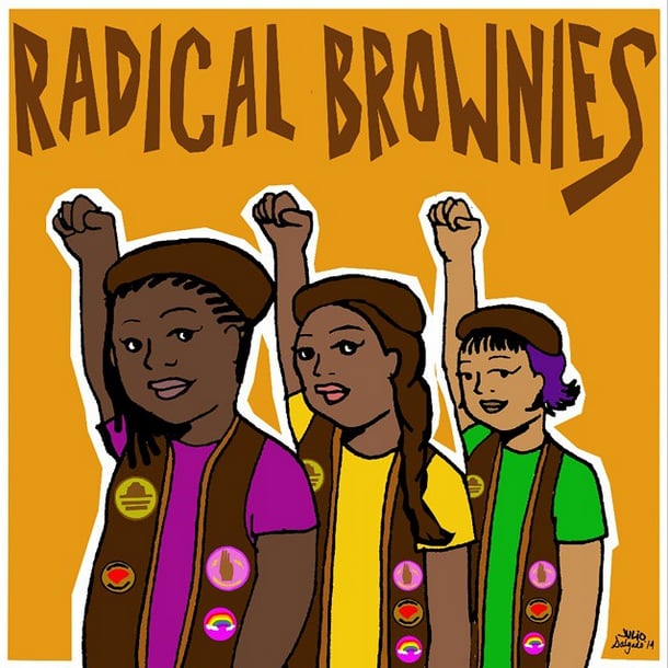 Artist and activist Julio Salgado designed the troop's logo, which is featured on the Radical Brownies Instagram and troop Facebook pages.