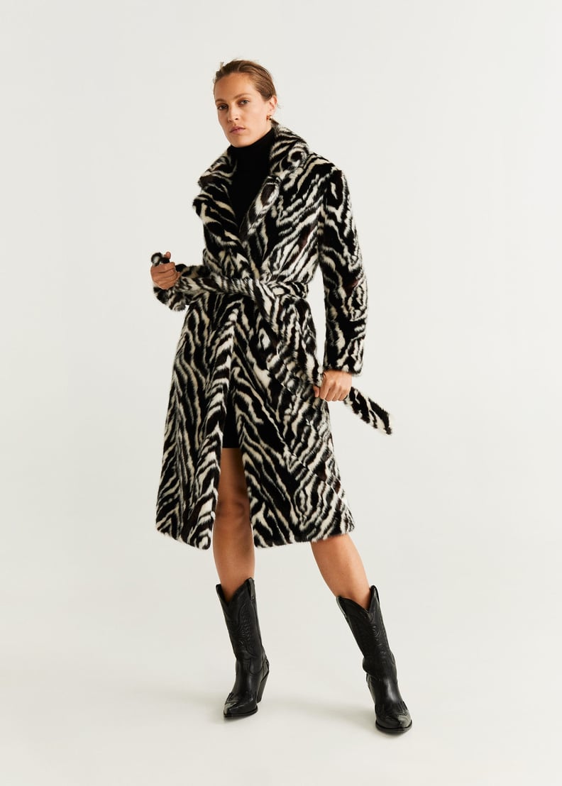 Shop Selena's Mango Zebra Belted Faux Fur Coat
