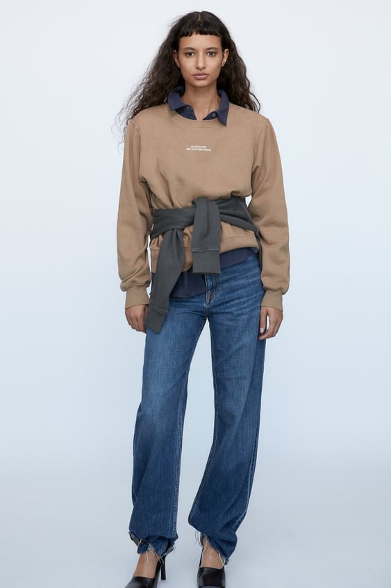 Zara Washed Effect Text Sweatshirt