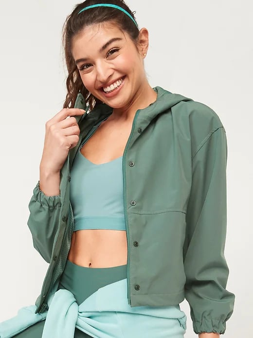 Old Navy Water-Resistant Hooded Cropped Utility Jacket in Forest Shade