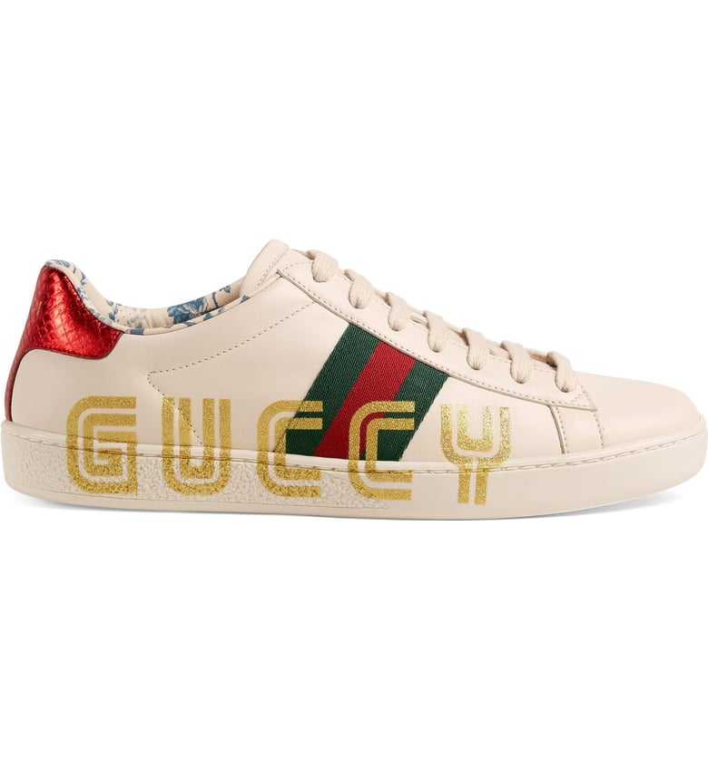 Gucci New Ace Guccy Logo Sneaker With Genuine Snakeskin Trim