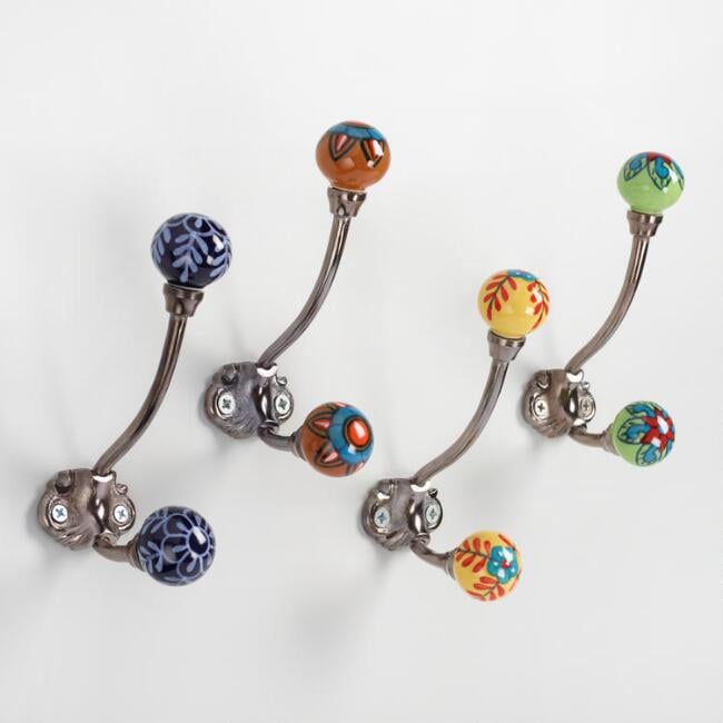 Small Ceramic Double Hooks, Set of 4