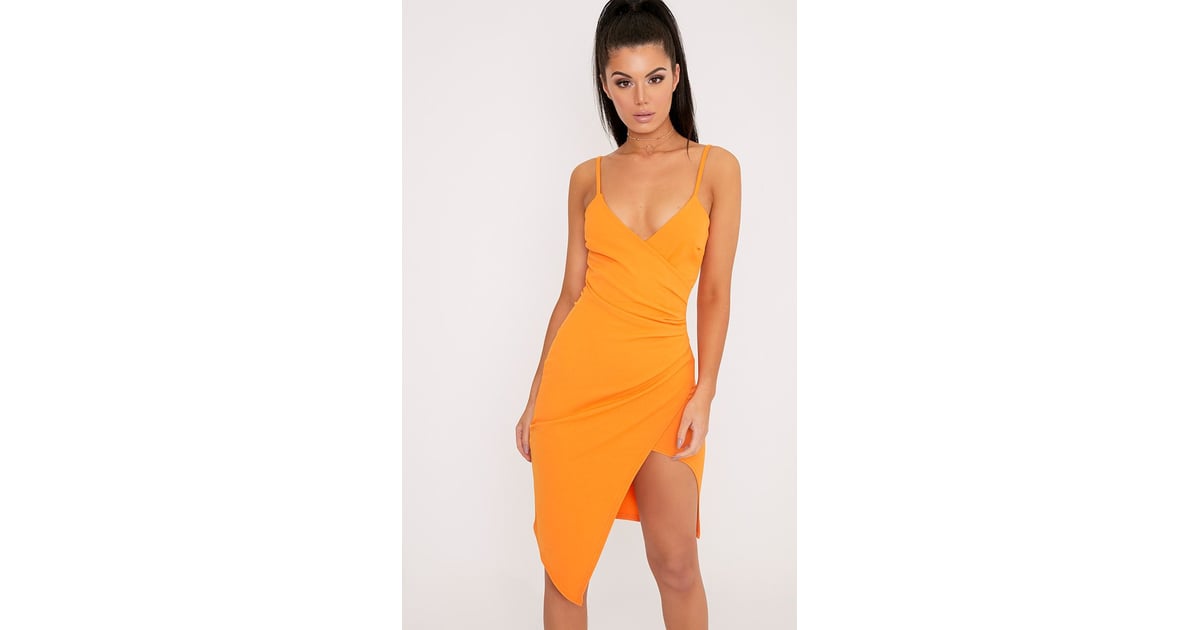 Pretty Little Thing Lauriell Bright Orange Wrap Front Crepe Midi